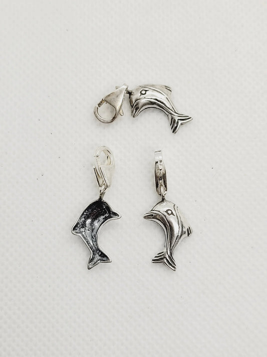 Dolphin Charm with Tear-drop Clasp | 925 Sterling Silver image 0