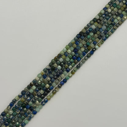 Azurite Chrysocolla Faceted Square Beads - (A Quality)