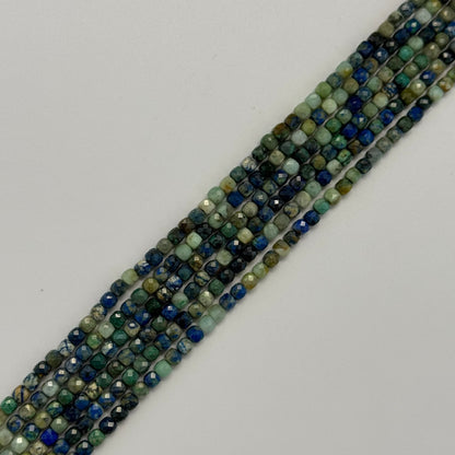 Azurite Chrysocolla Faceted Square Beads - (A Quality)