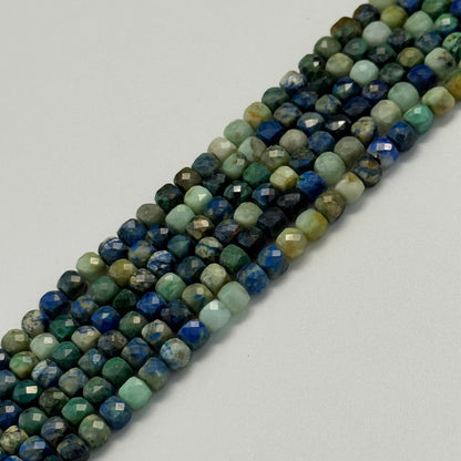Azurite Chrysocolla Faceted Square Beads - (A Quality)