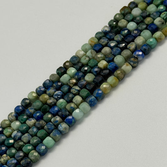 Azurite Chrysocolla Faceted Square Beads
