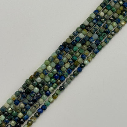 Azurite Chrysocolla Faceted Square Beads - (A Quality)