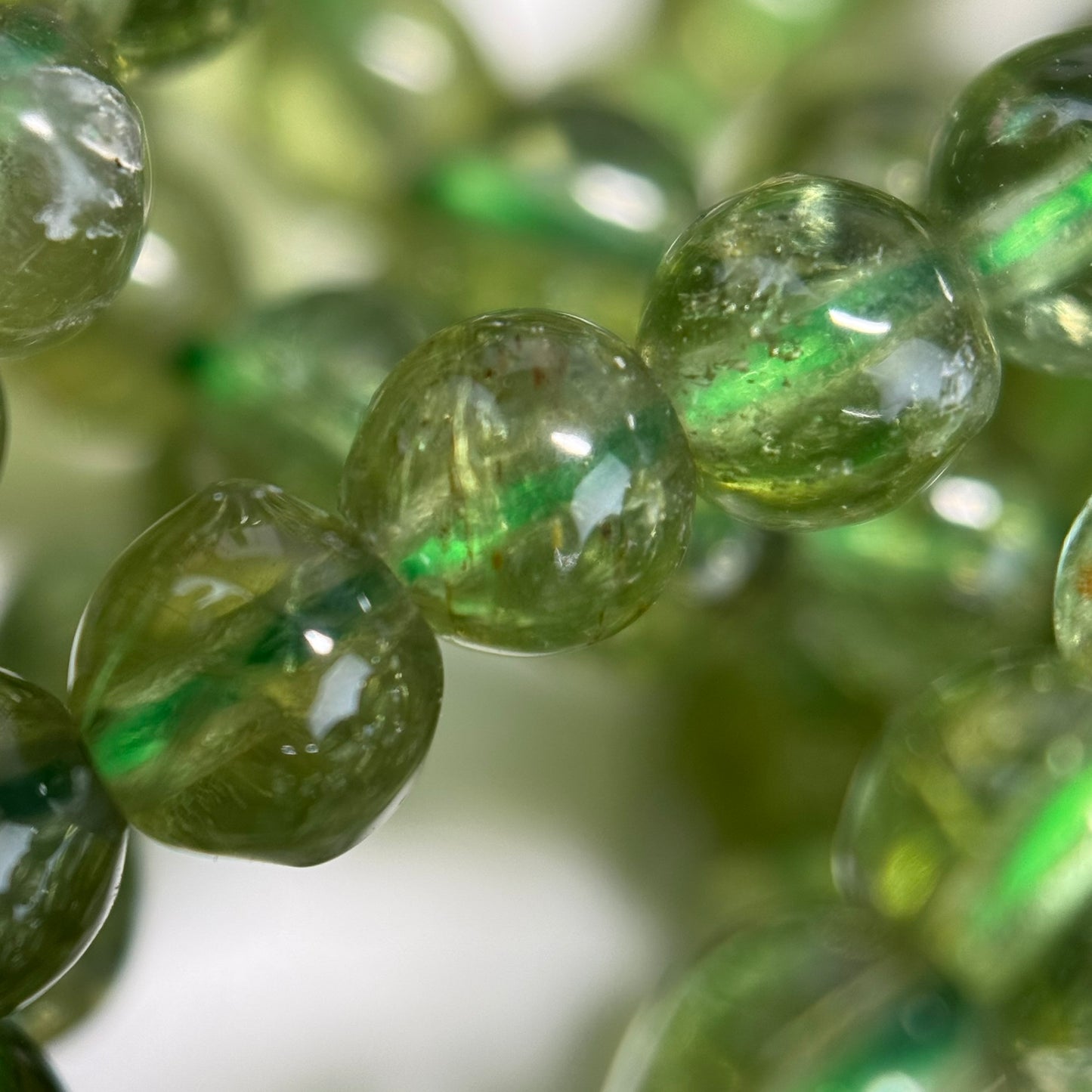 Green Apatite Polished Round Gemstone Beads - (AAA Quality)