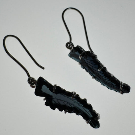Hand carved blue Tourmaline earring from Brazil, set in sterling silver 925