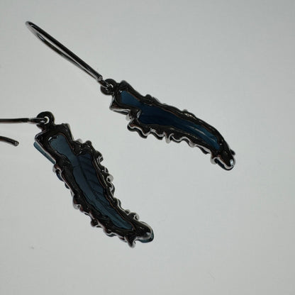 Hand carved blue Tourmaline earring from Brazil, set in sterling silver 925