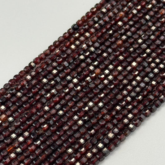 Hessonite Garnet Faceted Square Beads