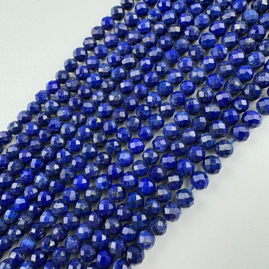Faceted Round Lapis Lazuli Beads – Natural Blue Gemstone