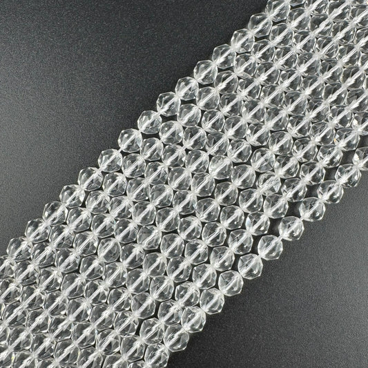 Clear Quartz Diamond Cut Gemstone Beads - (AAA Quality)