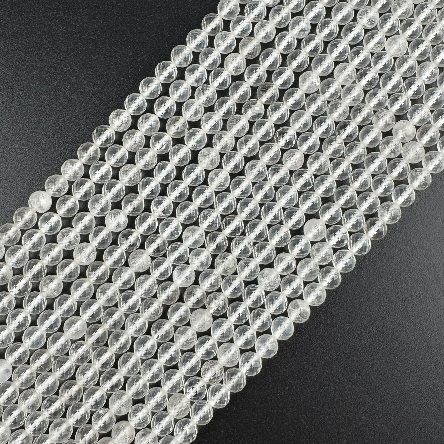 Micro-Faceted & Diamond-Cut Clear Quartz Gemstone Beads - (AAA Quality)