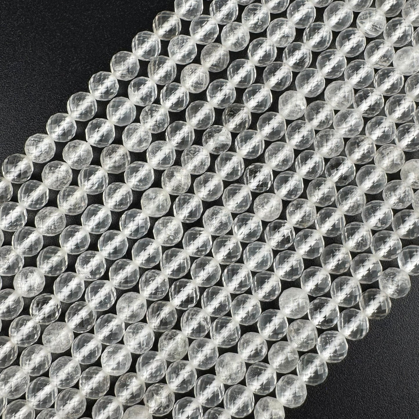 Micro-Faceted & Diamond-Cut Clear Quartz Gemstone Beads - (AAA Quality)