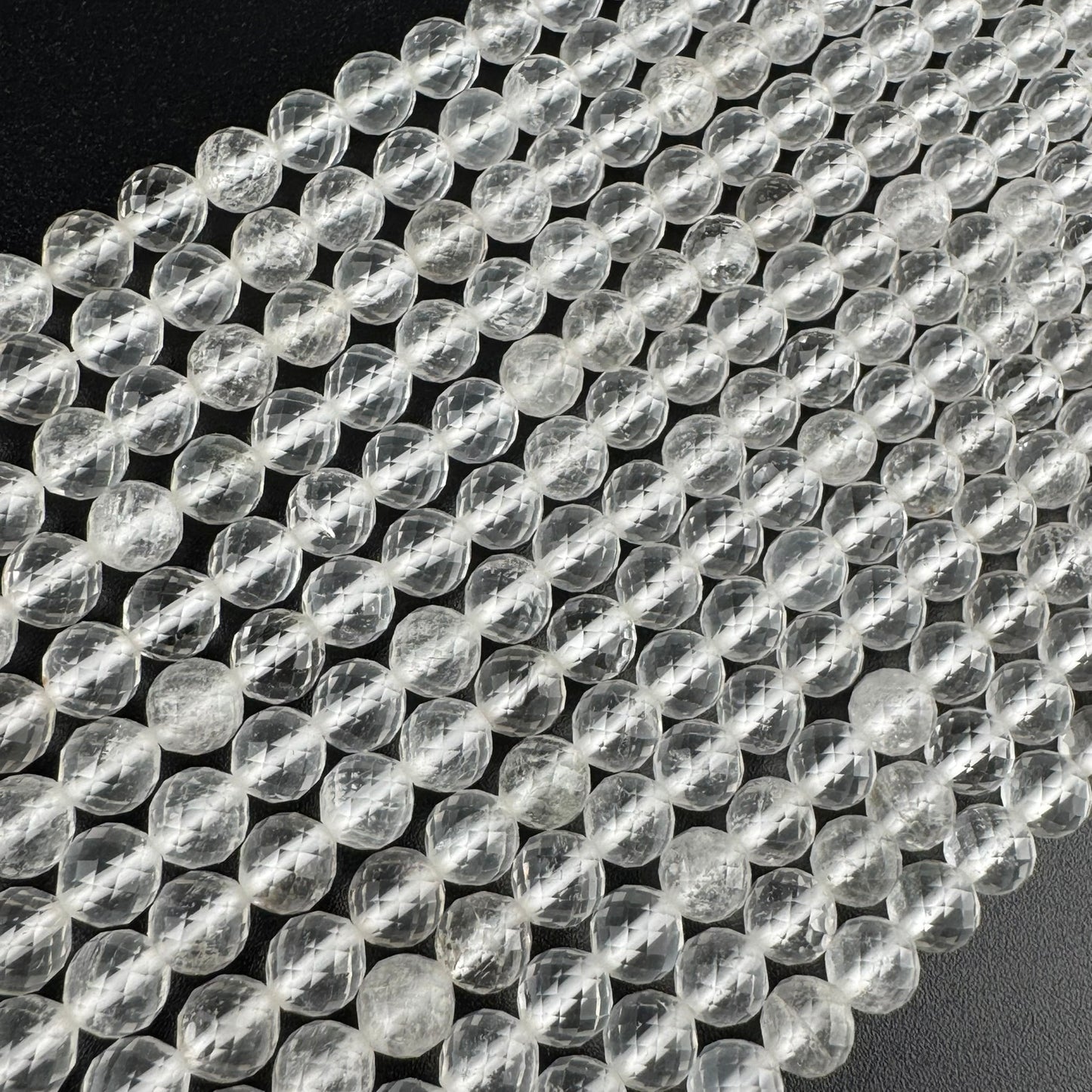 Micro-Faceted & Diamond-Cut Clear Quartz Gemstone Beads - (AAA Quality)