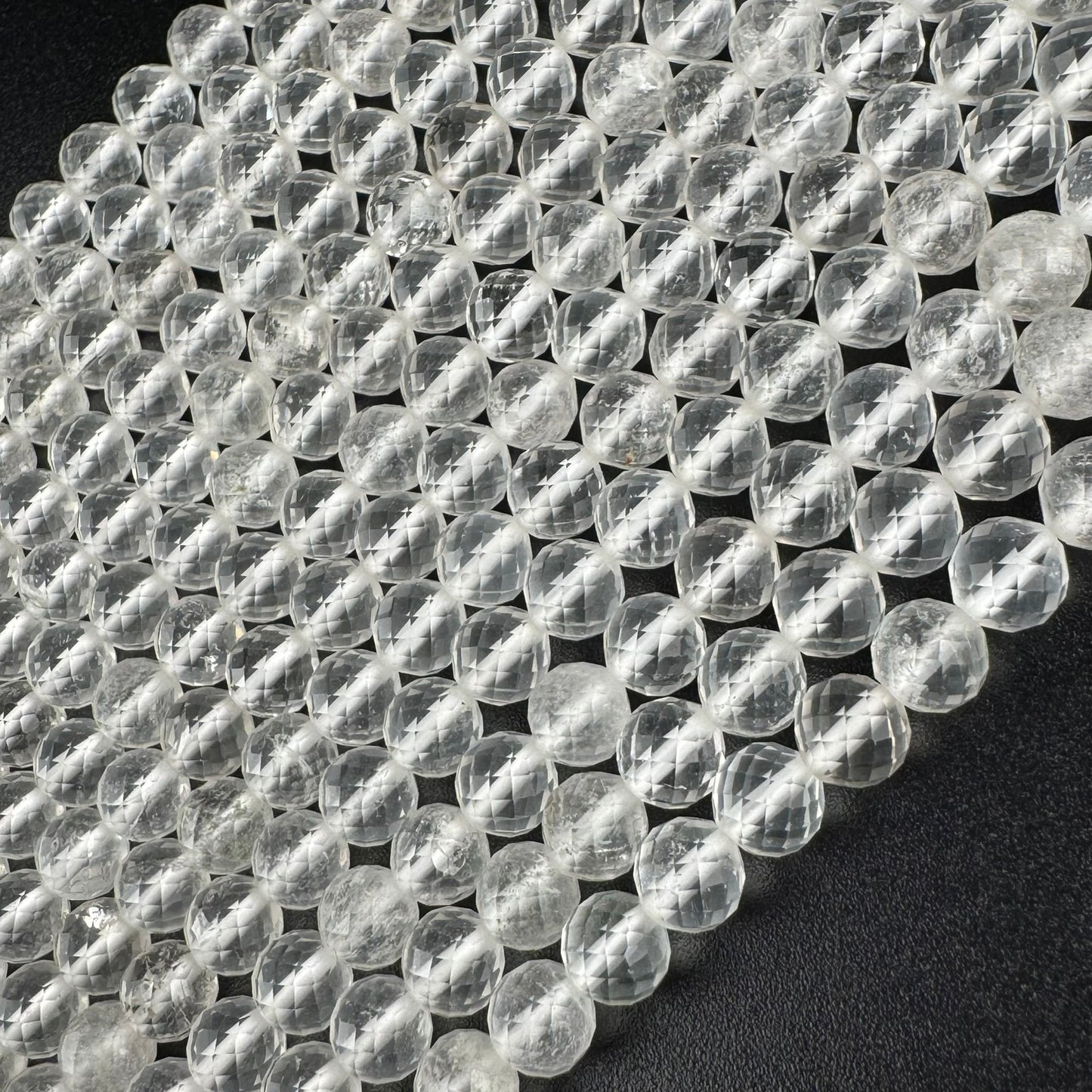 Micro-Faceted & Diamond-Cut Clear Quartz Gemstone Beads - (AAA Quality)