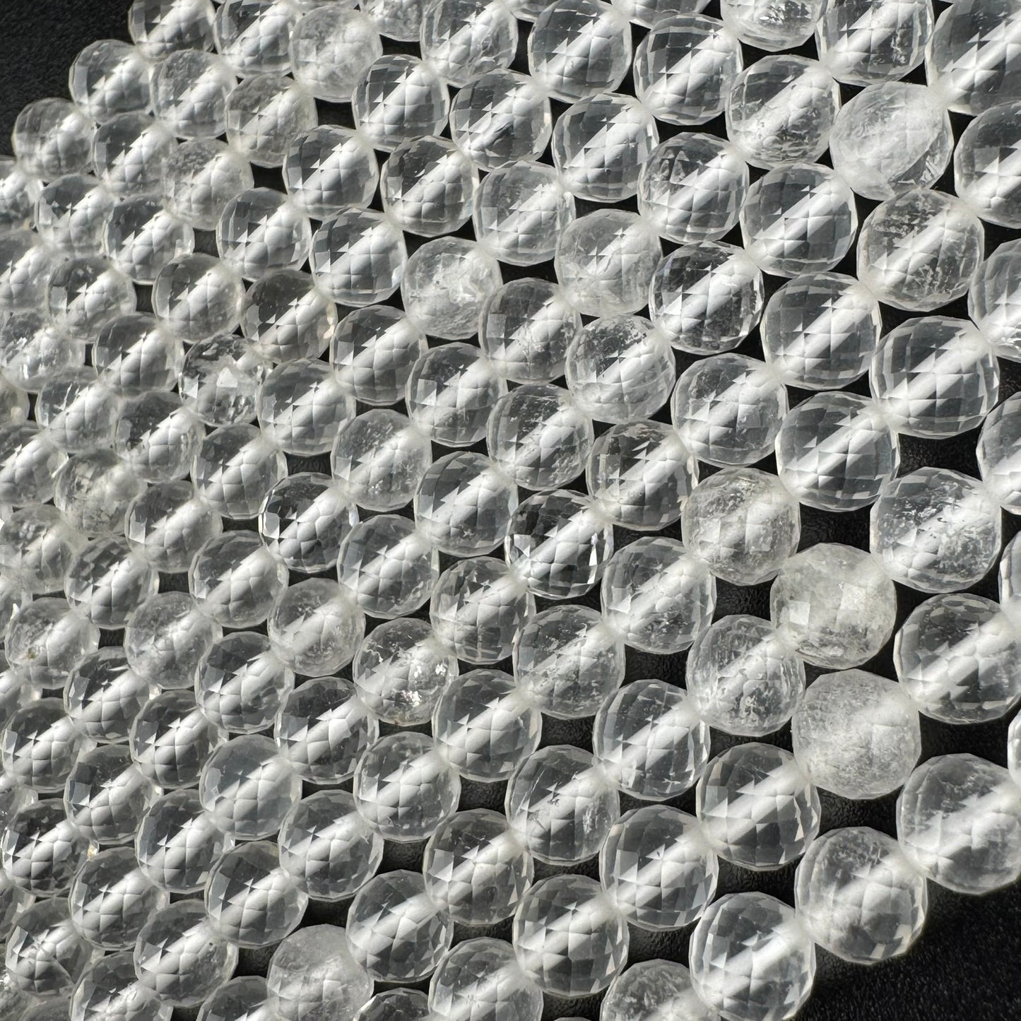 Micro-Faceted & Diamond-Cut Clear Quartz Gemstone Beads - (AAA Quality)