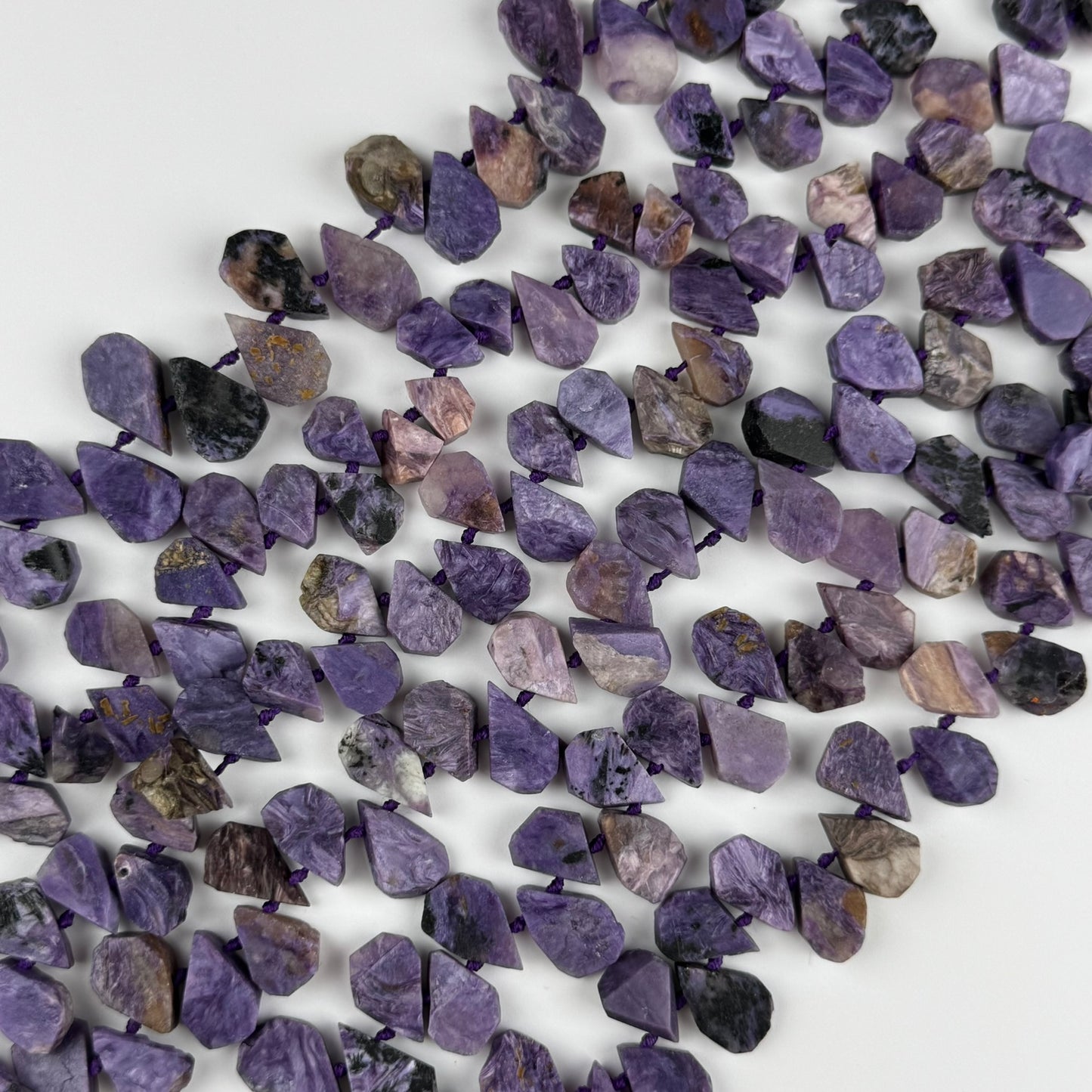 Pear Shaped Flat Semi Polished Charoite Beads - (AB Quality)