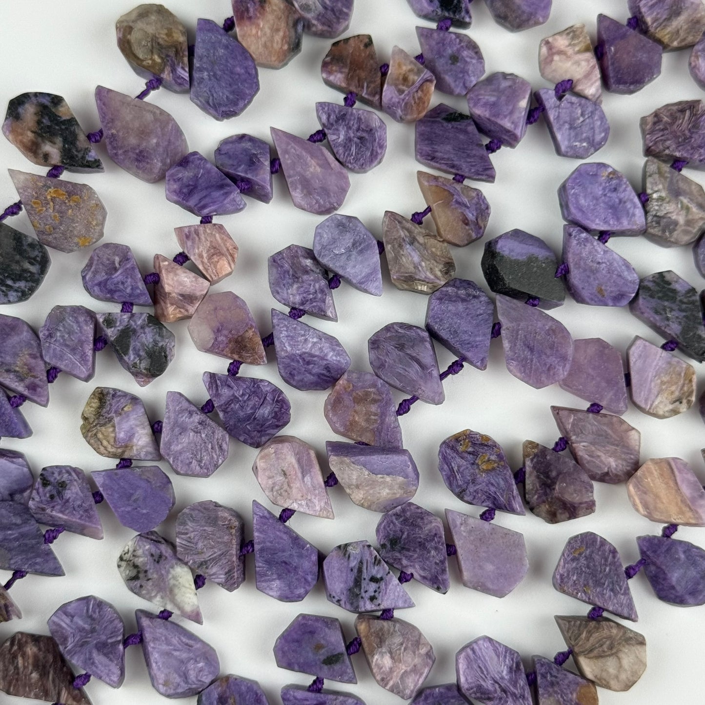 Pear Shaped Flat Semi Polished Charoite Beads - (AB Quality)