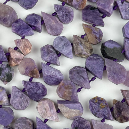 Charoite Pear Shaped Flat Semi Polished Gemstone Beads - (AB Quality)