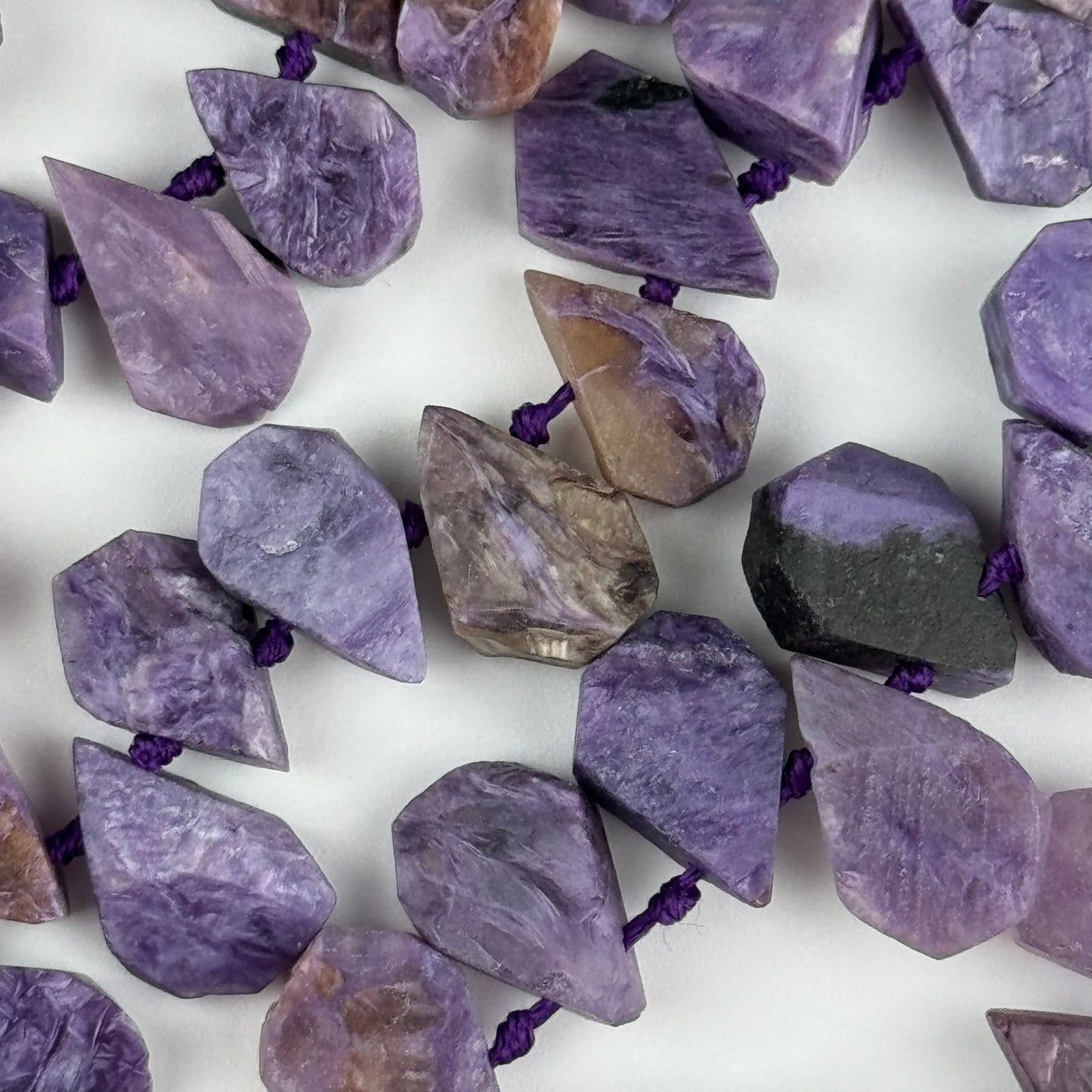 Pear Shaped Flat Semi Polished Charoite Beads - (AB Quality)