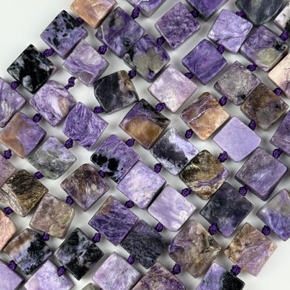 Charoite Square Flat Polished Gemstone Beads - (AB Quality)