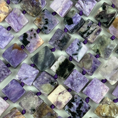 Charoite Square Flat Polished Gemstone Beads - (AB Quality)