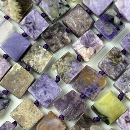 Charoite Square Flat Polished Gemstone Beads - (AB Quality)