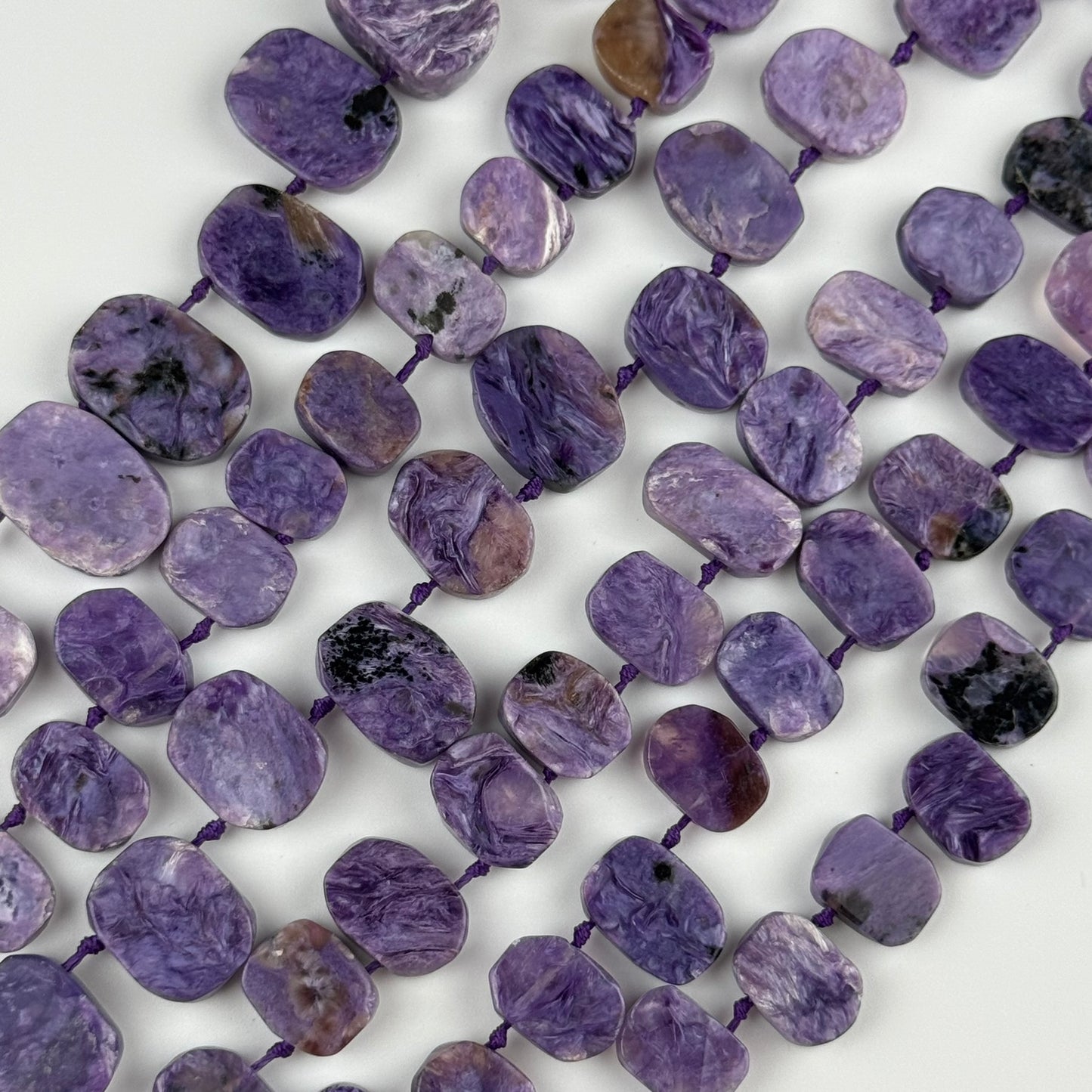 Side Drilled Oval Polished Charoite Beads - (AB Quality)