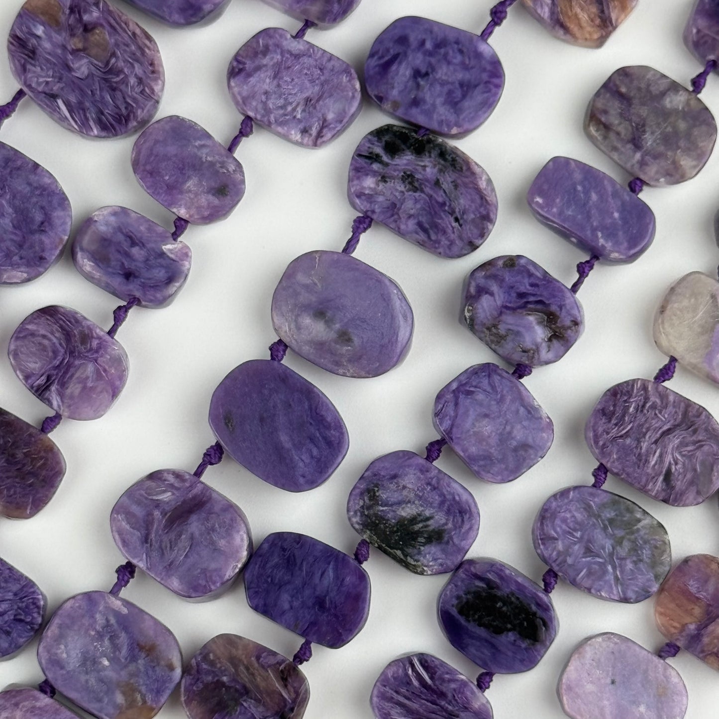 Side Drilled Oval Polished Charoite Beads - (AB Quality)