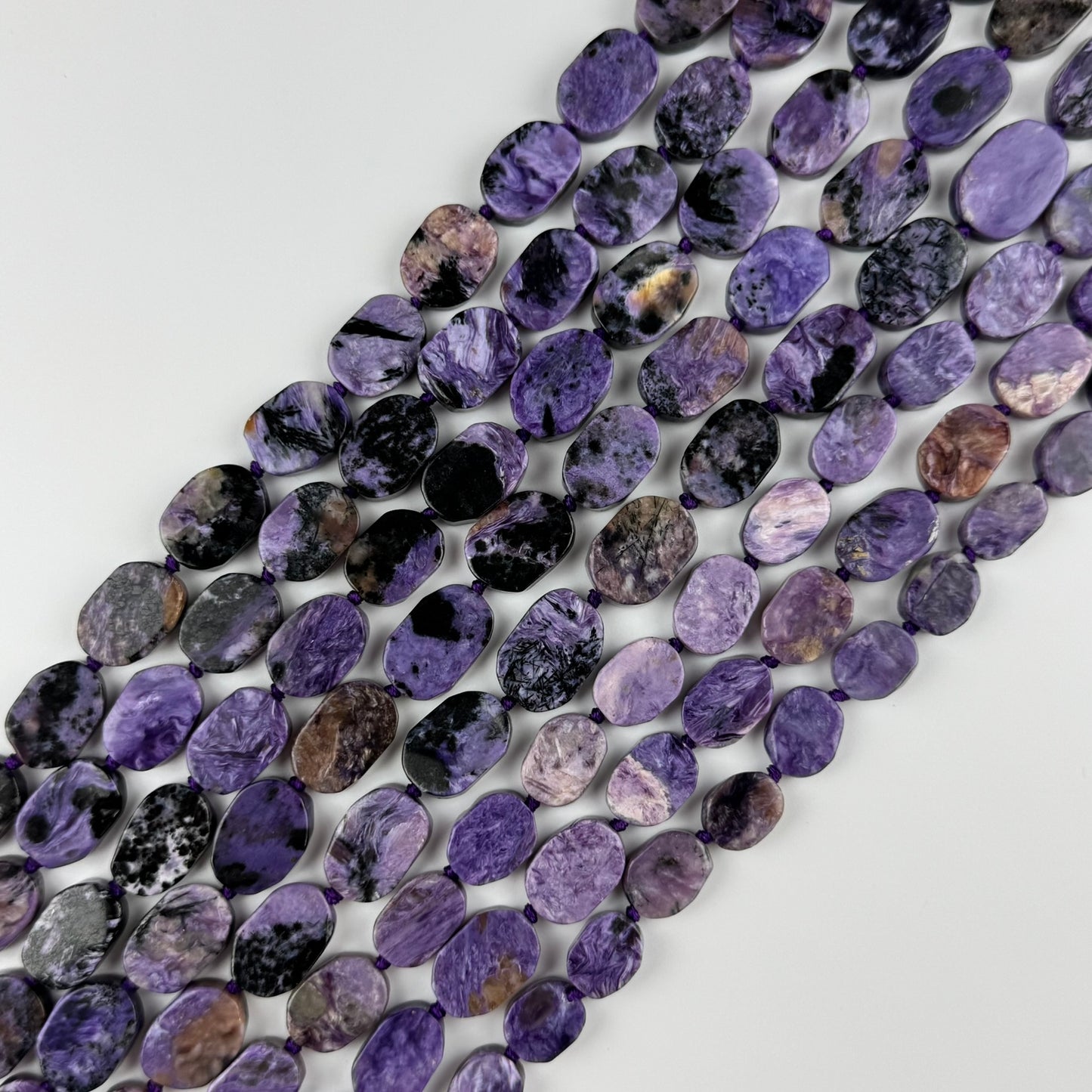 Oval Flat Charoite Beads - (AB Quality)