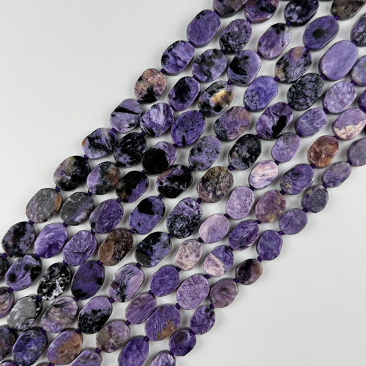 Oval Flat Charoite Beads - (AB Quality)