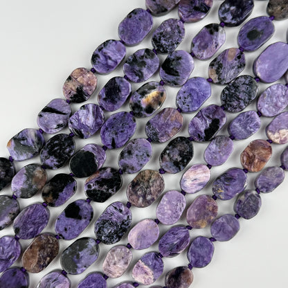 Oval Flat Charoite Gemstone Beads - (AB Quality)