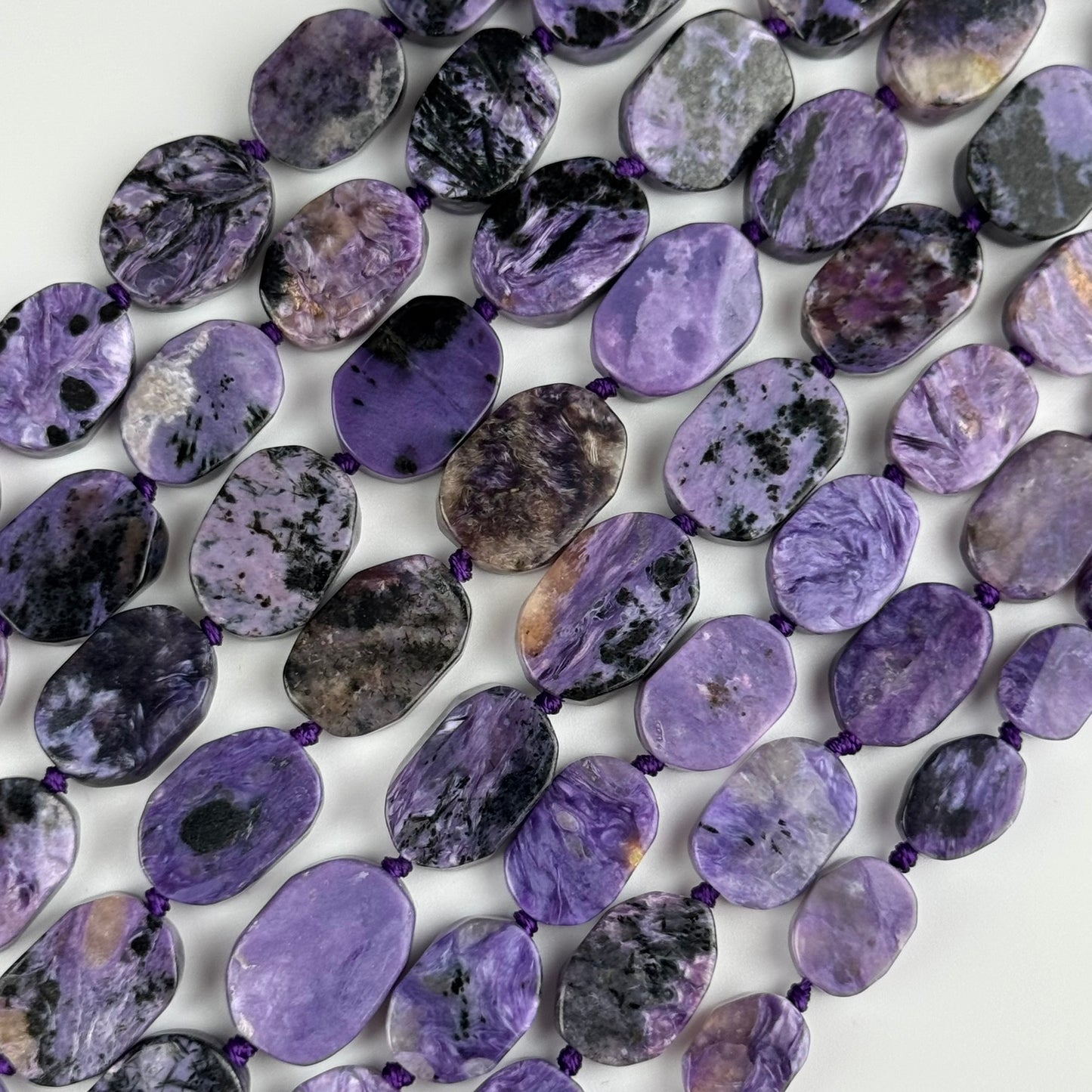 Oval Flat Charoite Beads - (AB Quality)