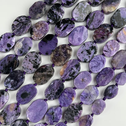Oval Flat Charoite Gemstone Beads - (AB Quality)
