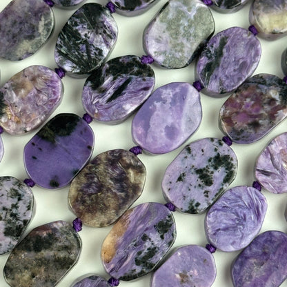 Oval Flat Charoite Gemstone Beads - (AB Quality)