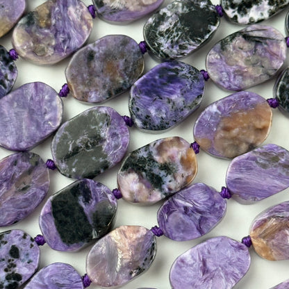 Oval Flat Charoite Gemstone Beads - (AB Quality)