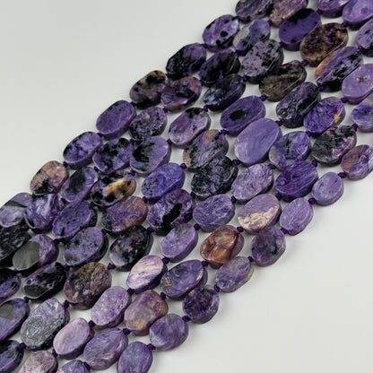 Oval Flat Charoite Gemstone Beads - (AB Quality)
