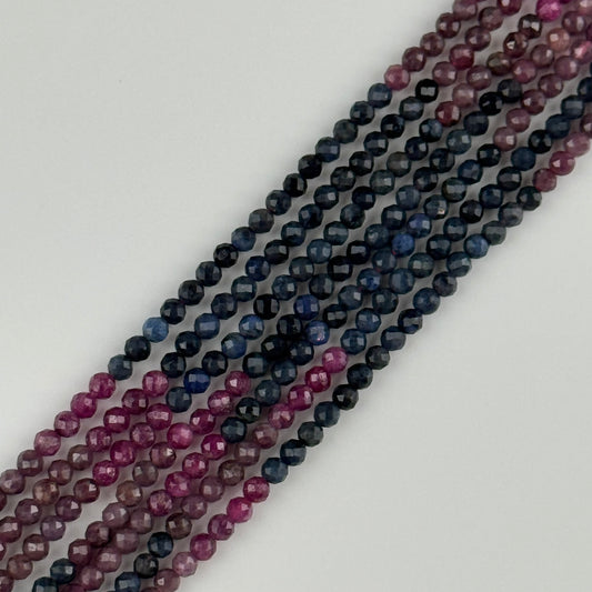 Ruby Glass Filled Sapphire Natural Faceted Round Beads - (AB Quality)