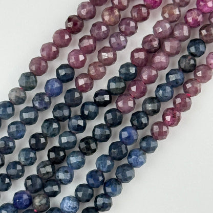 Ruby Glass Filled Sapphire Natural Faceted Round Gemstone Beads - (AB Quality)