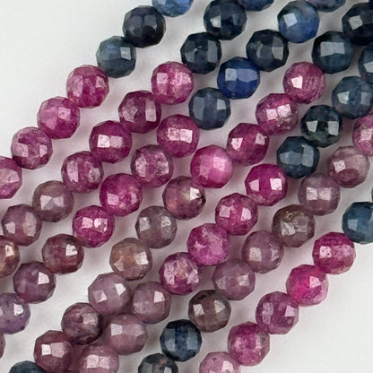 Ruby Glass Filled Sapphire Natural Faceted Round Gemstone Beads - (AB Quality)