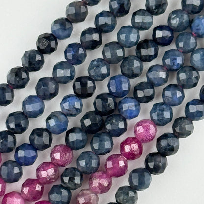 Ruby Glass Filled Sapphire Natural Faceted Round Gemstone Beads - (AB Quality)