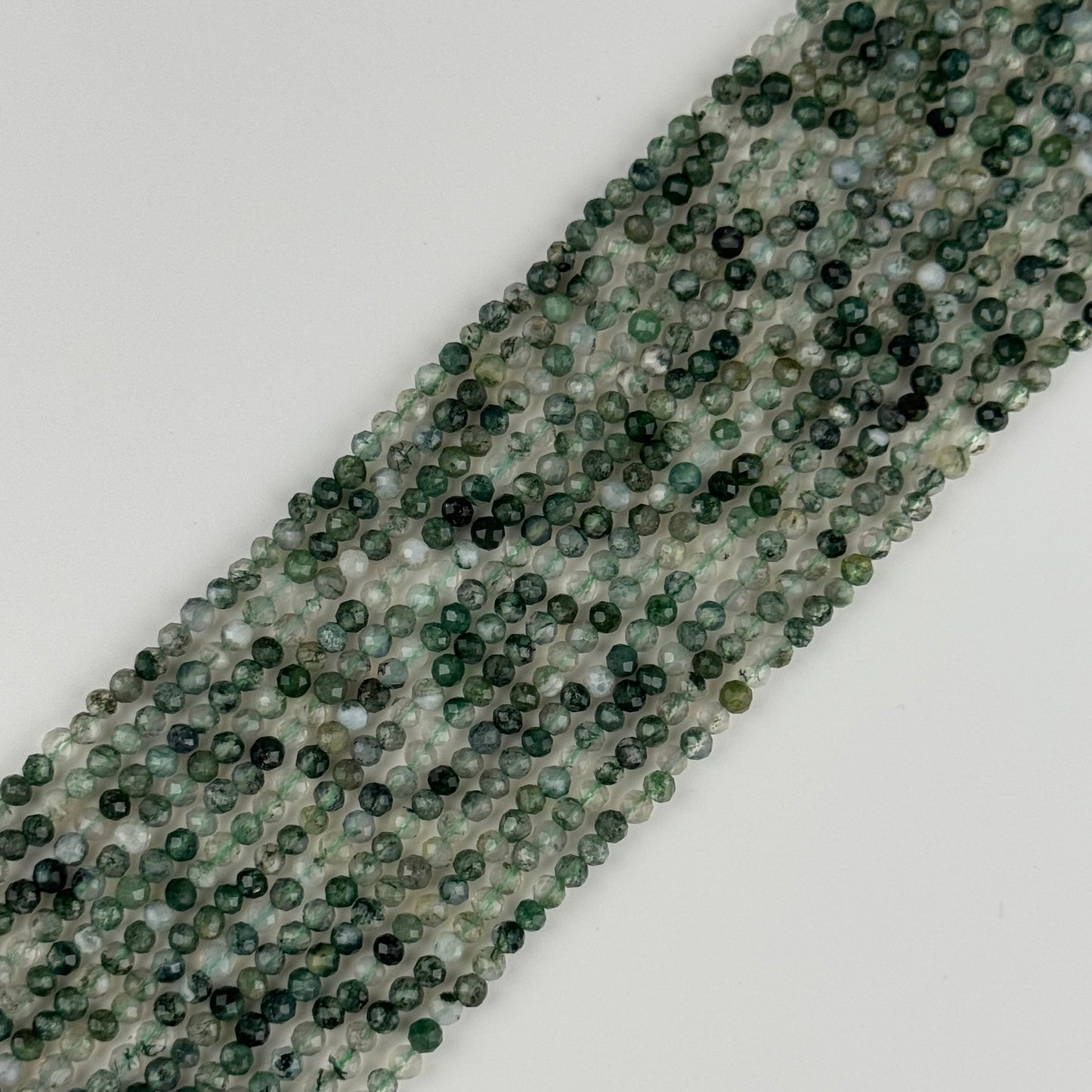 Moss Agate Faceted Round Beads - (AA Quality)