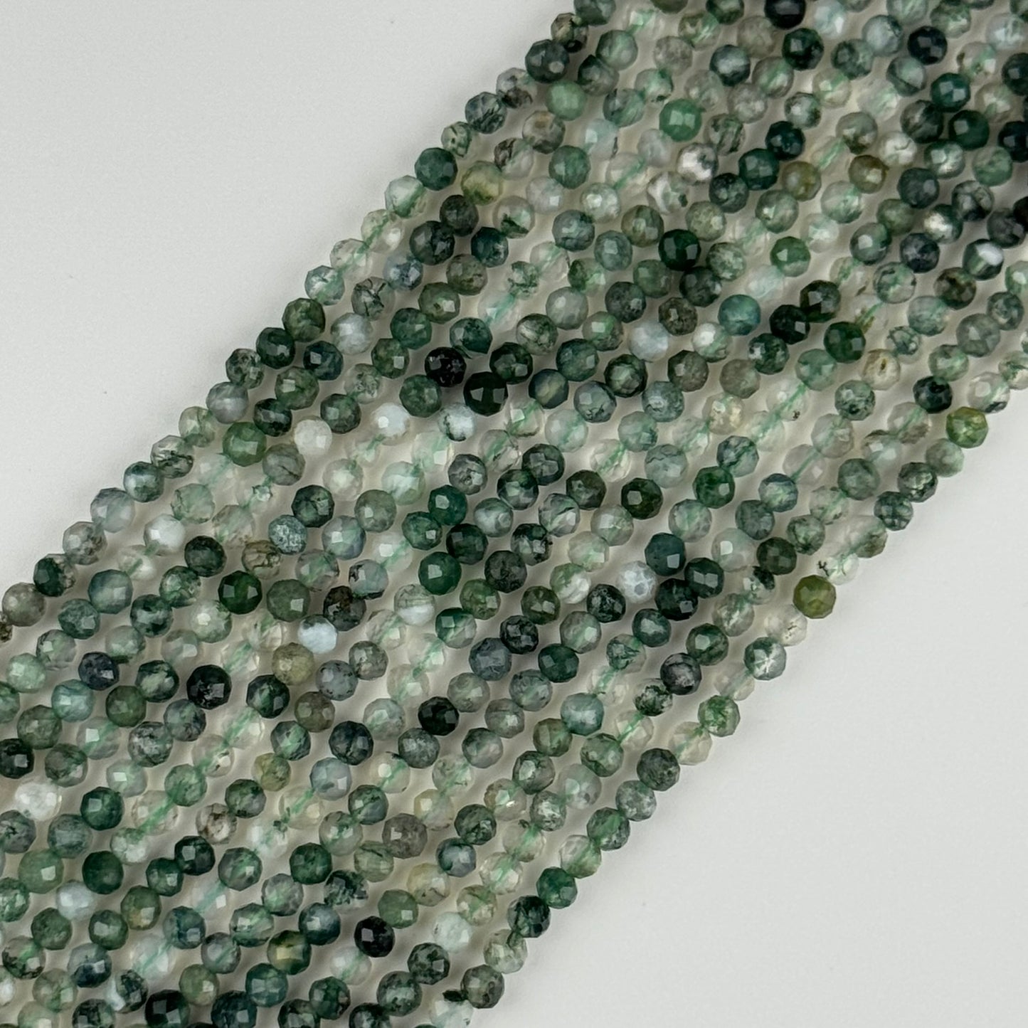 Moss Agate Faceted Round Beads - (AA Quality)