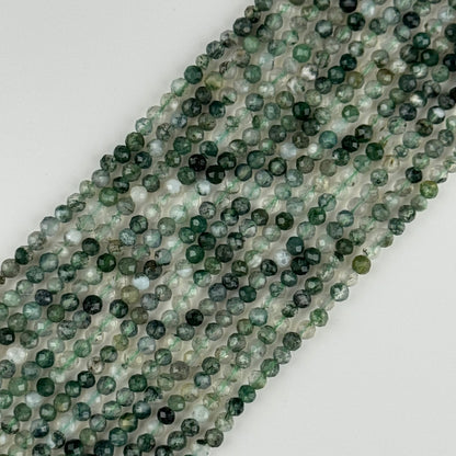 Moss Agate Faceted Round Gemstone Beads - (AA Quality)