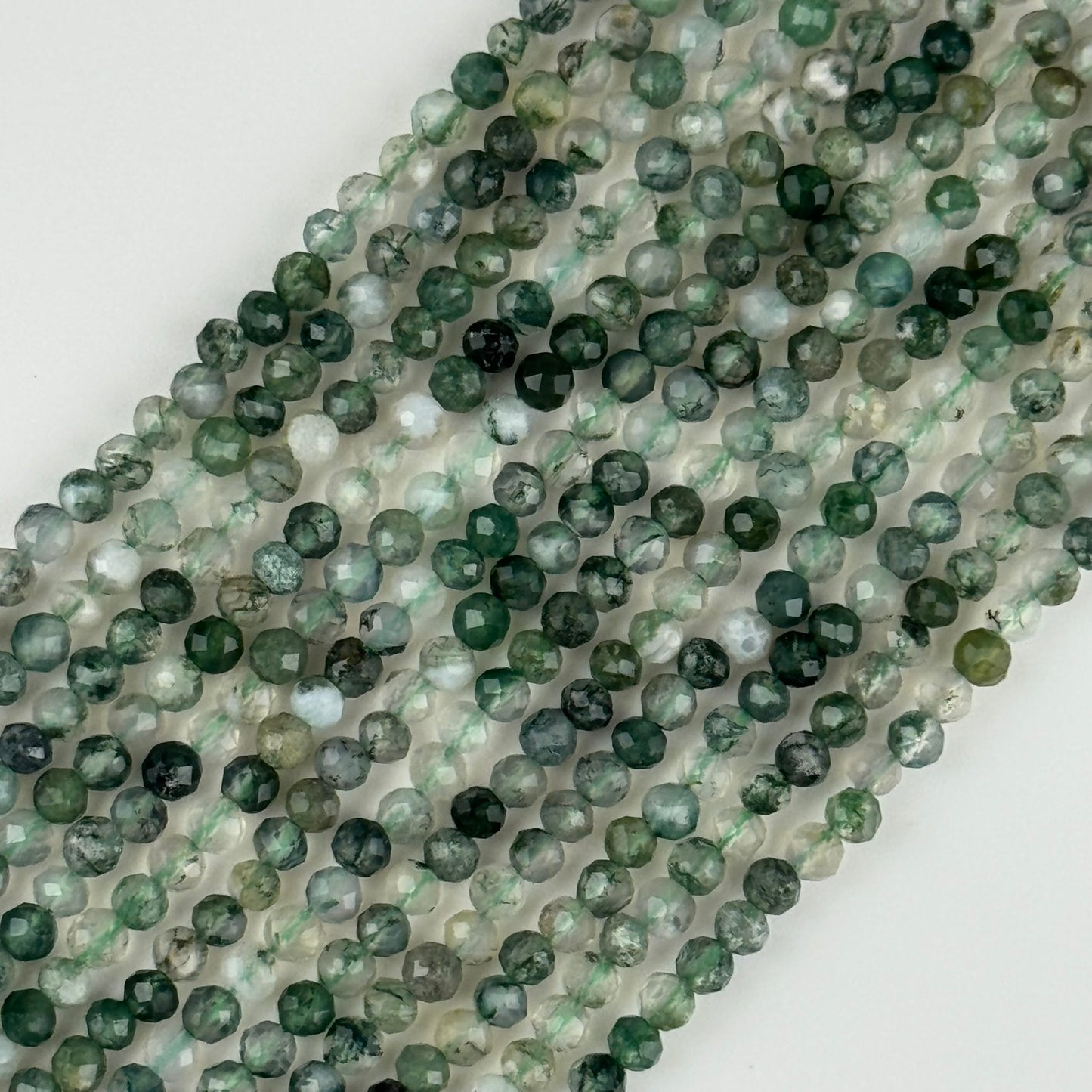 Moss Agate Faceted Round Beads - (AA Quality)