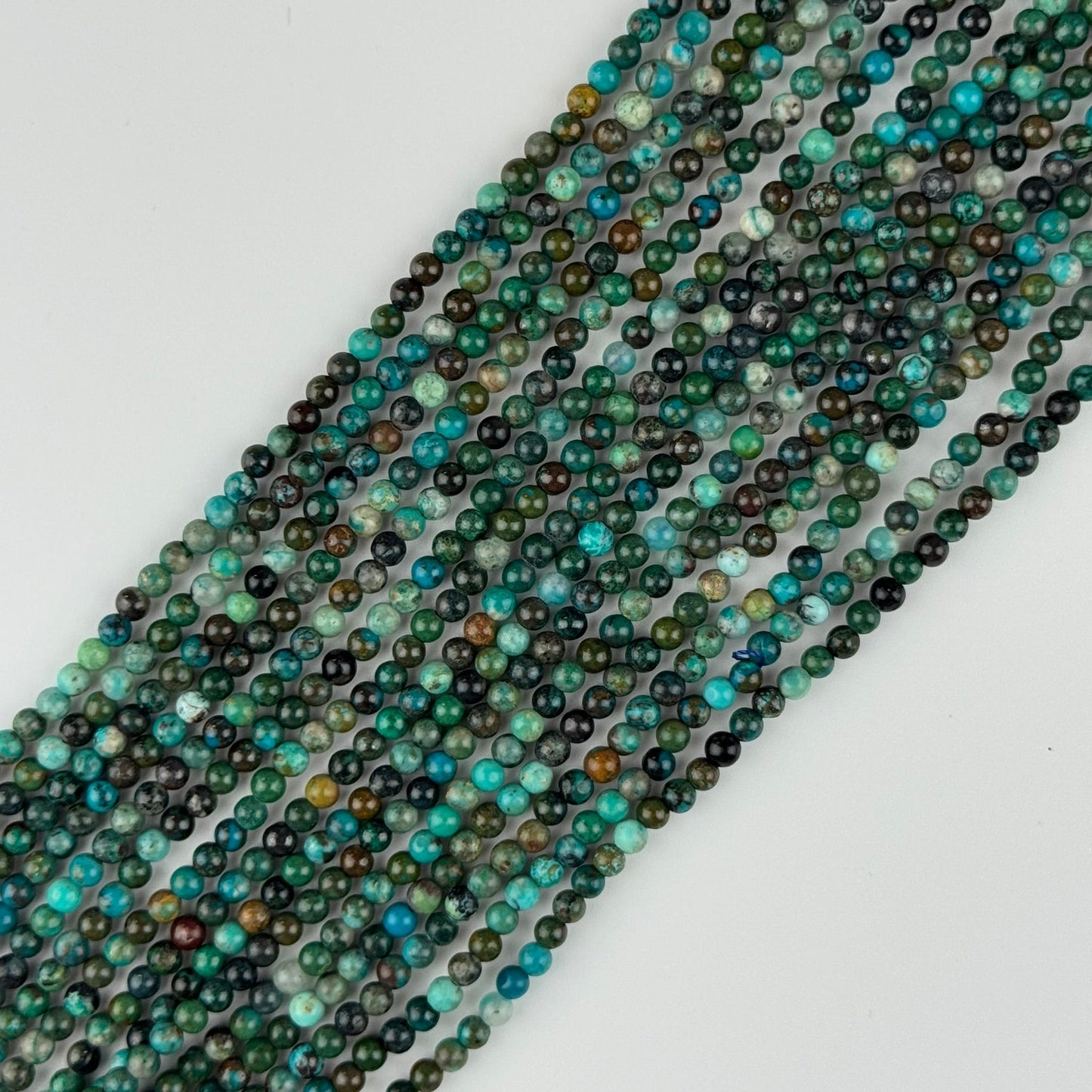 Polished Round Green Chrysocolla Precious Stone Beads - (A Quality)