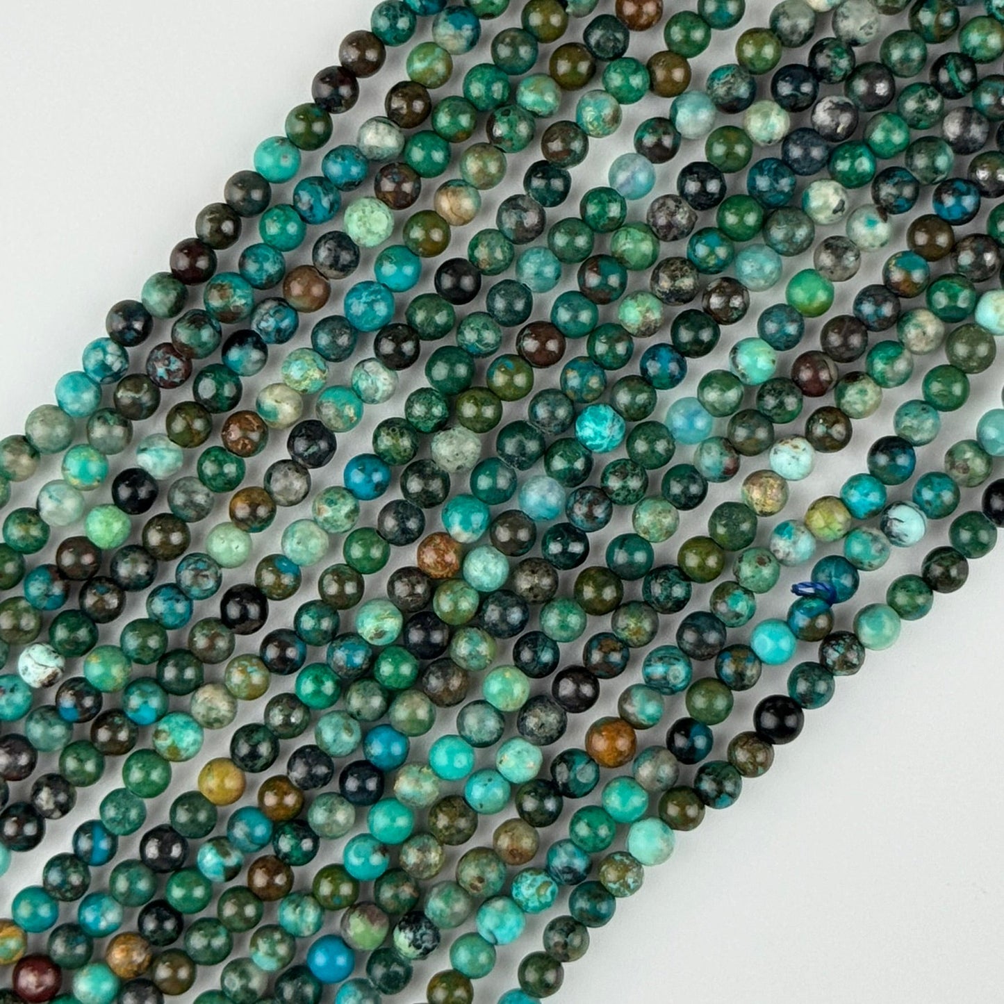 Polished Round Green Chrysocolla Precious Stone Beads - (A Quality)