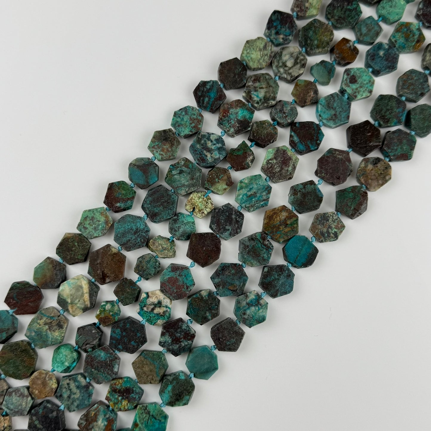 Hexagonal Chrysocolla Precious Stone Beads - (B Quality)