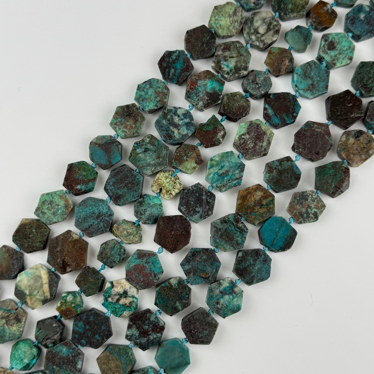 Hexagonal Chrysocolla Precious Stone Beads - (B Quality)