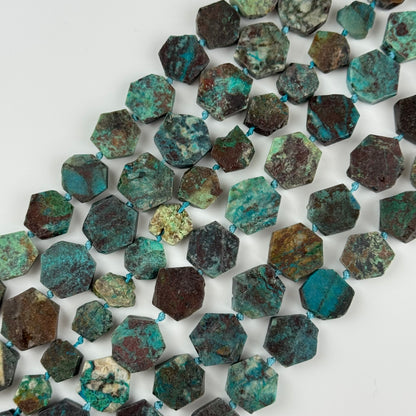 Hexagonal Chrysocolla Precious Stone Beads - (B Quality)