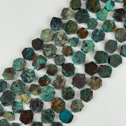 Hexagonal Chrysocolla Precious Stone Beads - (B Quality)