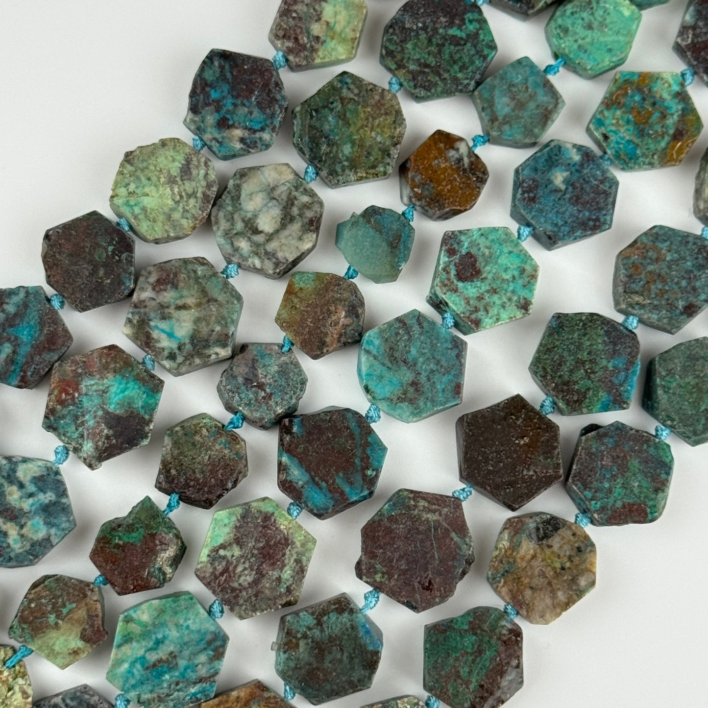 Hexagonal Chrysocolla Precious Stone Beads - (B Quality)