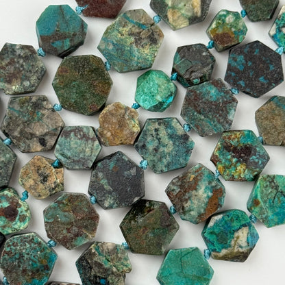 Hexagonal Chrysocolla Precious Stone Beads - (B Quality)